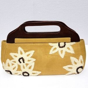 Mustard Yellow Floral Embroidered Wristlet Clutch